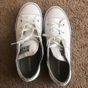 White leather converse wide